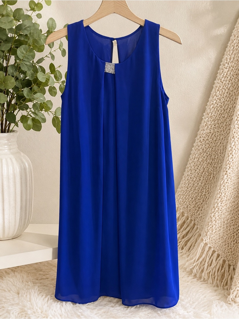 JBS Women Royal Blue Rhinestone Chiffon Dress Plus Size 20W